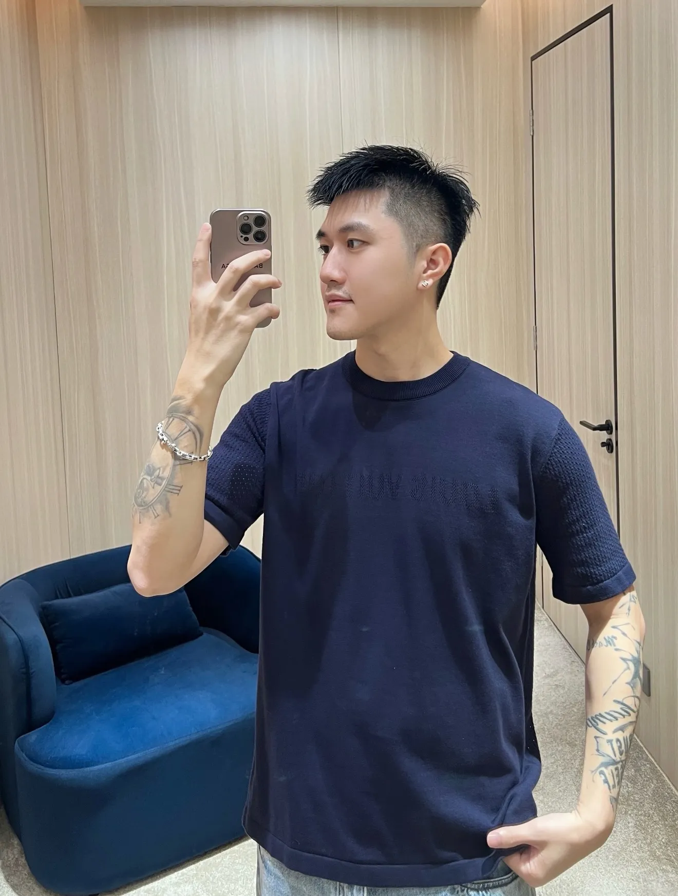 Louis Vuitton/Louis Vuitton 26ss hollow letter jacquard knitted short sleeves
